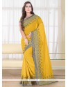 Flattering Yellow Embroidered Work Designer Traditional Sarees