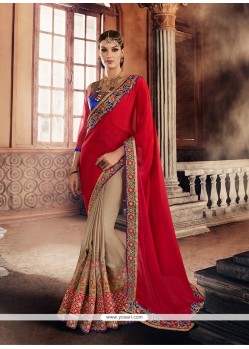Imposing Red Embroidered Work Georgette Traditional Saree