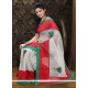 Fab Off White And Red Supernet Saree