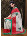 Fab Off White And Red Supernet Saree