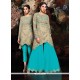 Resham Silk Designer Suit In Turquoise