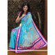 Turquoise Blue Supernet Party Wear Saree