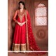 Entrancing Red Embroidered Work Banglori Silk Designer Floor Length Suit