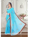 Extraordinary Georgette Turquoise Classic Saree