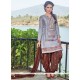 Astonishing Grey Embroidered Work Cotton Designer Patiala Salwar Kameez