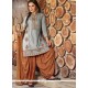 Elite Embroidered Work Grey Cotton Designer Patiala Salwar Kameez