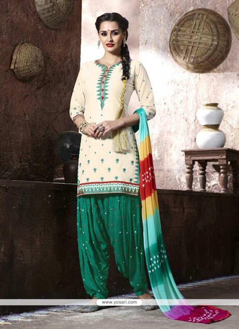 Buy Impeccable Cotton Lace Work Punjabi Suit | Punjabi Patiala Suits