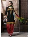 Dignified Black Resham Work Cotton Punjabi Suit