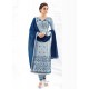 Genius Cotton Blue Resham Work Churidar Designer Suit