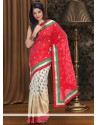 Red And Off White Chanderi Half And Half Saree