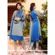 Shilpa Shetty Print Work Blue Churidar Designer Suit