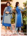 Shilpa Shetty Print Work Blue Churidar Designer Suit