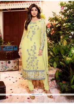 Shilpa Shetty Yellow Georgette Churidar Designer Suit