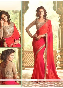 Radiant Red Embroidered Work Traditional Saree