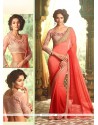 Red Embroidered Work Georgette Trendy Saree