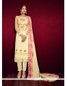Latest Embroidered Work Cream Georgette Pant Style Suit