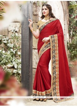 Exciting Red Patch Border Work Traditional Saree