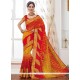 Glorious Print Work Red And Yellow Jacquard Designer Saree