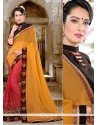 Sparkling Red And Yellow Patch Border Work Classic Saree