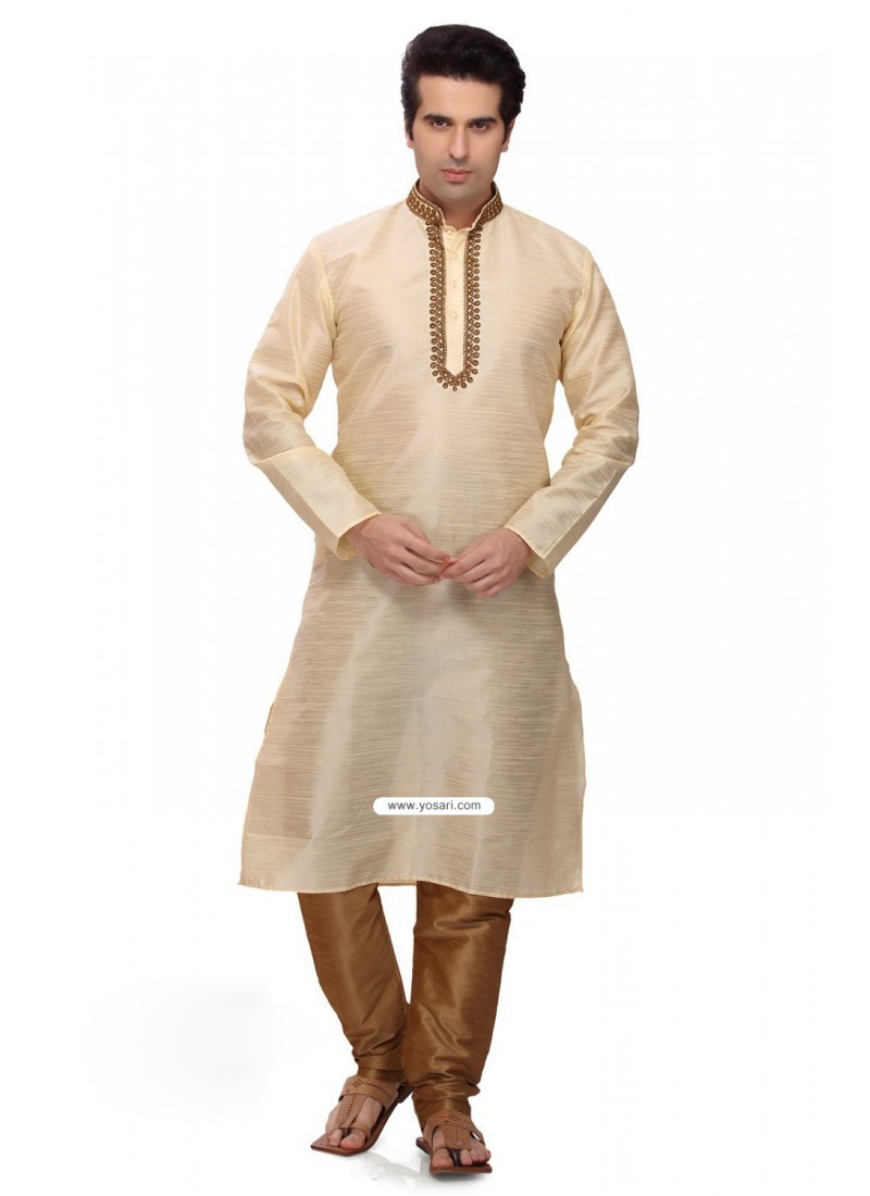 Buy Cream Punjabi New Style Kurta Pajama In Art Silk | Kurta Pajama