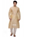 Light Gold Art Silk Punjabi Kurta Pajama For Men