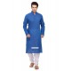 Blue Casual Wear Ready Made Punjabi Kurta Payjama In Cotton