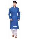 Blue Casual Wear Ready Made Punjabi Kurta Payjama In Cotton