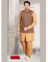 Brown Cotton Silk Pakistani Jacket Kurta Pajama With Jacket