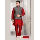 Maroon Dupion Silk Punjabi Kurta Pajama With Checkered Jacket