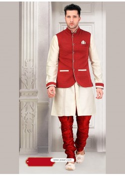 Cream Indo Western Style Silk Kurta Paijama With Jacket