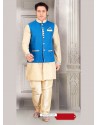 Beige Jacket Style Indian Punjabi Kurta Pajama In Dupion Silk