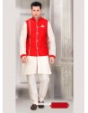 Off White Ready Made Punjabi Kurta Pajama With Nehru Koti