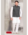 White Party Wear Cotton Kurta Payjama With Modi Jacket