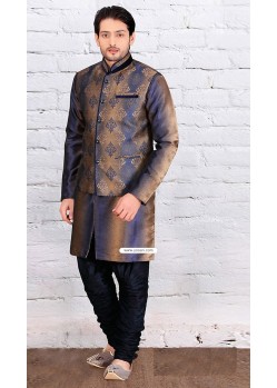 Brown Designer Wear Jacquard Kurta Payjama With Jacket