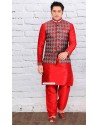 Red Ready Made Punjabi Jacket Kurta Pajama For Eid