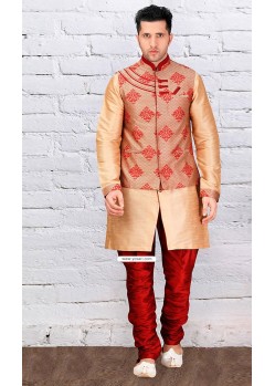 Beige Indowestern Style Indian Kurta Pajama With Jacket