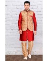 Red Designer Party Wear Indian Jacket Kurta Pajama