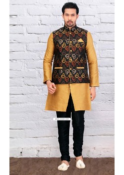 Latest Indian Eid Wear Gold Kurta Pajama With Jacket