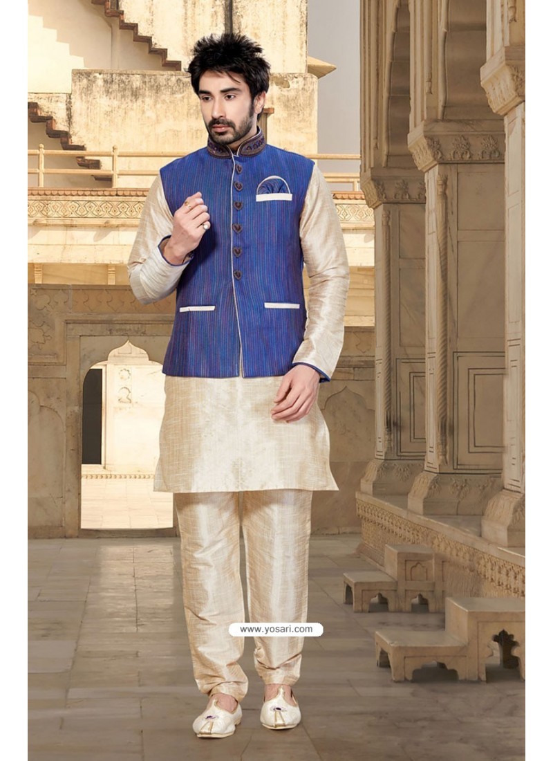 Buy Cream Latest Jacket Style Designer Indian Punjabi Kurta Pajama ...