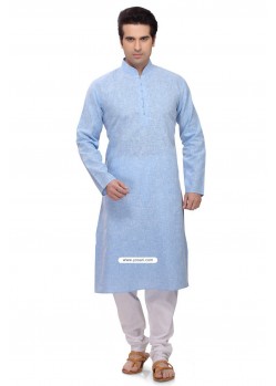 Sky Blue Casual Wear Punjabi Kurta Pajama In Cotton