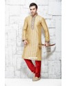 Cream Polyester Silk Designer Punjabi Kurta Pajama For Weddings