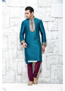Tiffany Blue Punjabi Ethnic Wear Kurta Pajama In Silk