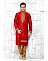 Red Designer Kurta Pajama For Wedding In Pure Silk