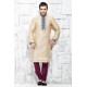 Beige Designer Silk Churidar Kurta Pajama For Men