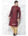 Maroon Jacquard Silk Designer Punjabi Kurta Pajama