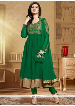 Blooming Green Soft Net Anarkali Suit