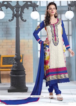 Amazing Blue And Cream Georgette Salwar Suit