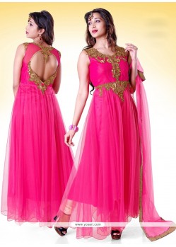 Magnificent Pink Net Anarkali Suit