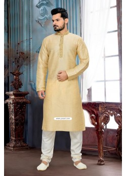 Cream Ethnic Indian Punjabi Kurta Payjama In Art Silk