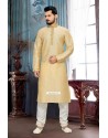 Cream Ethnic Indian Punjabi Kurta Payjama In Art Silk